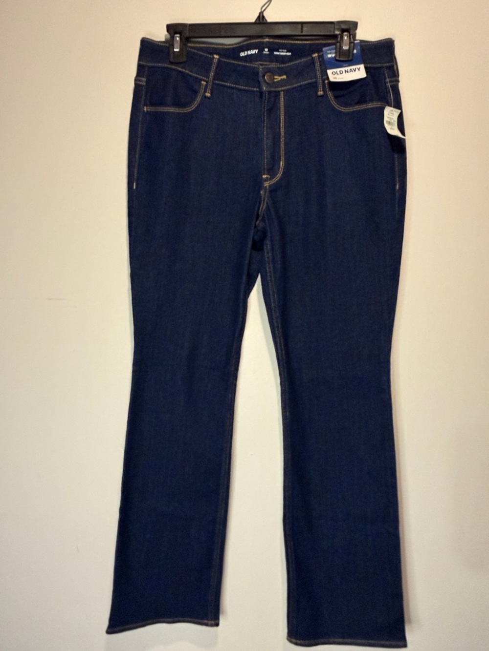 Old Navy NWT Wow Bootcut Jeans Mid Rise Dark Wash Brown Trim Size 10 SHORT